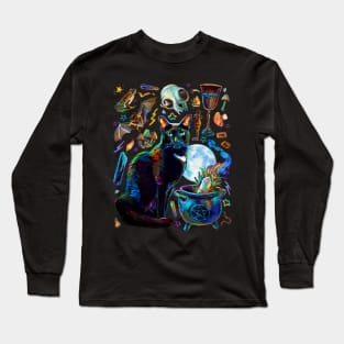 Dark Aesthetic Halloween Witch Pattern Long Sleeve T-Shirt